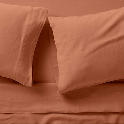 New Natural EUROPEAN FLAX ™-Certified Linen Spice Orange Queen Bed Sheet Set