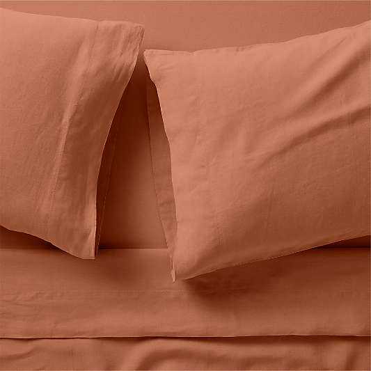 New Natural EUROPEAN FLAX ™-Certified Linen Spice Orange King Bed Sheet Set