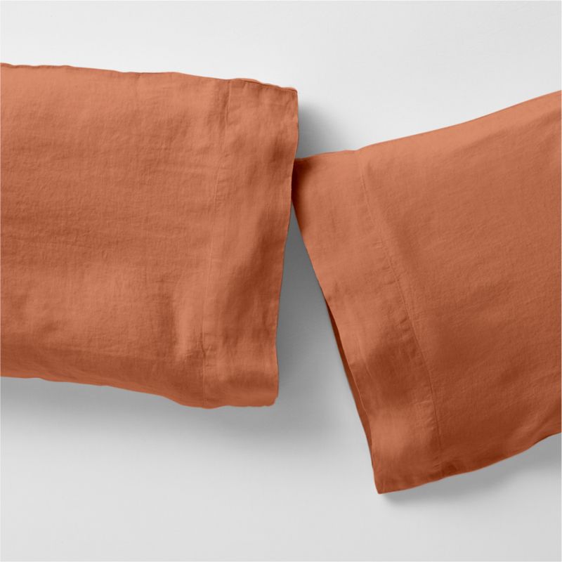 New Natural EUROPEAN FLAX ™-Certified Linen Spice Orange Standard Pillowcases, Set of 2