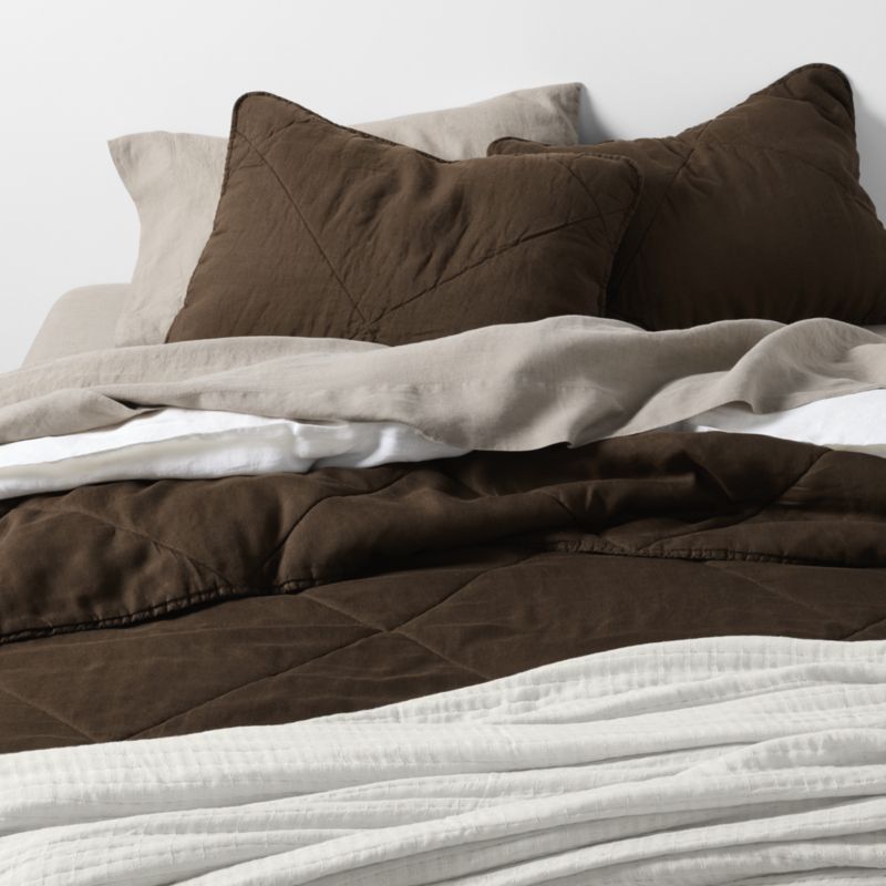 EUROPEAN FLAX™-Certified Linen Deep Brown Quilted Standard Bed Pillow Sham - image 6 of 9