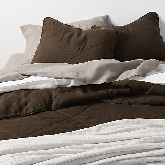 EUROPEAN FLAX™-Certified Linen Deep Brown Quilted Standard Bed Pillow Sham