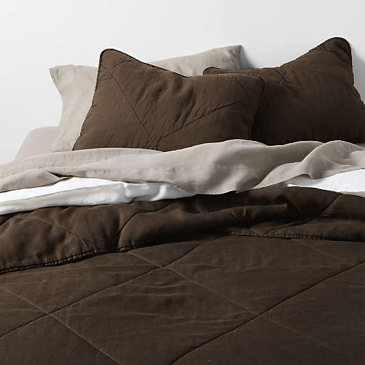 EUROPEAN FLAX™-Certified Linen Deep Brown Quilted King Bed Pillow Sham