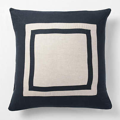 New Natural EUROPEAN FLAX ™-Certified Linen Arcadia Tan and Midnight Navy Border Euro Bed Pillow Sham