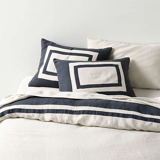 New Natural EUROPEAN FLAX ™-Certified Linen Arcadia Tan and Midnight Navy Border Duvet Covers and Shams