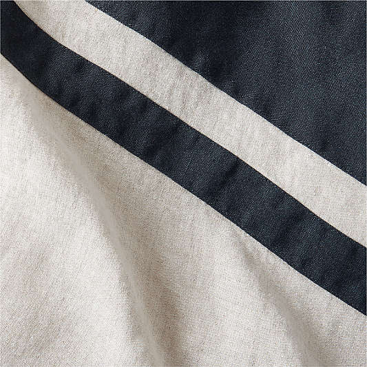 New Natural EUROPEAN FLAX ™-Certified Linen Arcadia Tan and Midnight Navy Border Full/Queen Duvet Cover