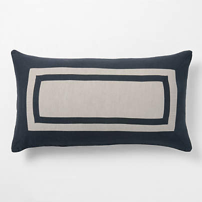 New Natural EUROPEAN FLAX ™-Certified Linen Arcadia Tan and Midnight Navy Border King Bed Pillow Sham