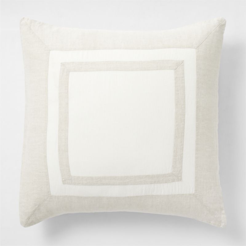 New Natural EUROPEAN FLAX ™-Certified Linen Border Crisp White/Arcadia Tan Euro Bed Pillow Sham - image 0 of 6