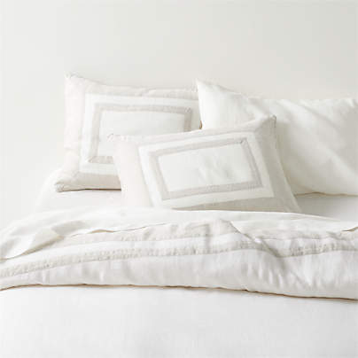 New Natural EUROPEAN FLAX ™-Certified Linen Border Crisp White/Arcadia Tan King Duvet Cover