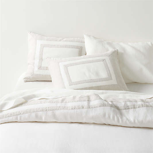 New Natural EUROPEAN FLAX ™-Certified Linen Border Crisp White/Arcadia Tan Full/Queen Duvet Cover