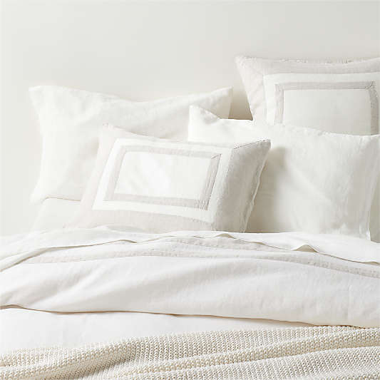 Crisp White and Arcadia Tan Border EUROPEAN FLAX ™-Certified Linen Duvet Covers