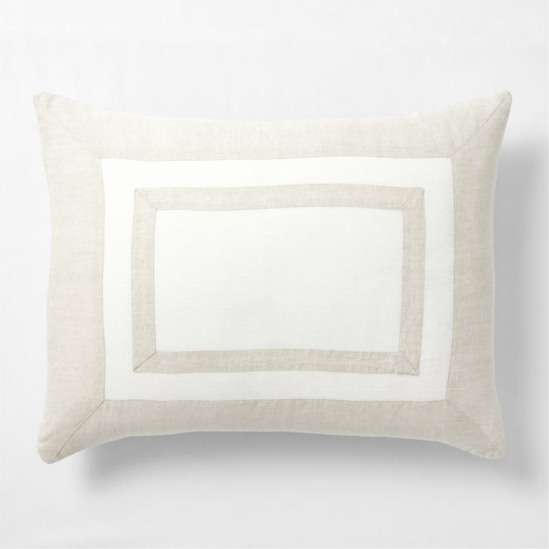 New Natural EUROPEAN FLAX ™-Certified Linen Border Crisp White/Arcadia Tan Standard Bed Pillow Sham