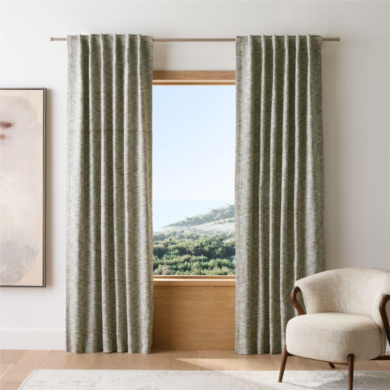 EUROPEAN FLAX ™-Certified Textured Linen Burnt Green Blackout Window Curtain Panel 48"x84" - image 0 of 7