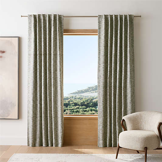 EUROPEAN FLAX â„¢-Certified Textured Linen Burnt Green Blackout Window Curtain Panel