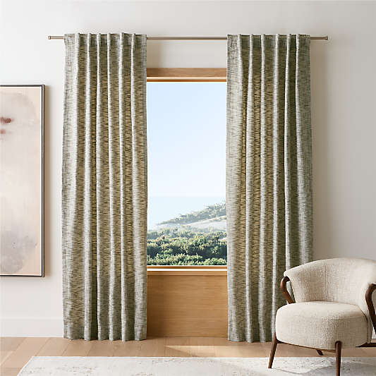 EUROPEAN FLAX â„¢-Certified Textured Linen Burnt Green Window Curtain Panel 48"x96"
