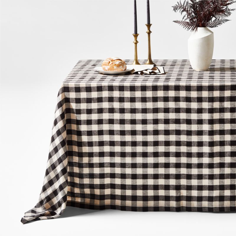 Marin Black and Natural EUROPEAN FLAX ™-Certified Linen Buffalo Check Oversized Tablecloth