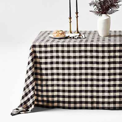 View Marin Black and Natural EUROPEAN FLAX ™-Certified Linen Buffalo Check Oversized Tablecloth details