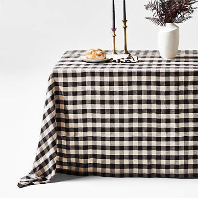 Marin Black and Natural EUROPEAN FLAX ™-Certified Linen Buffalo Check Oversized Tablecloth