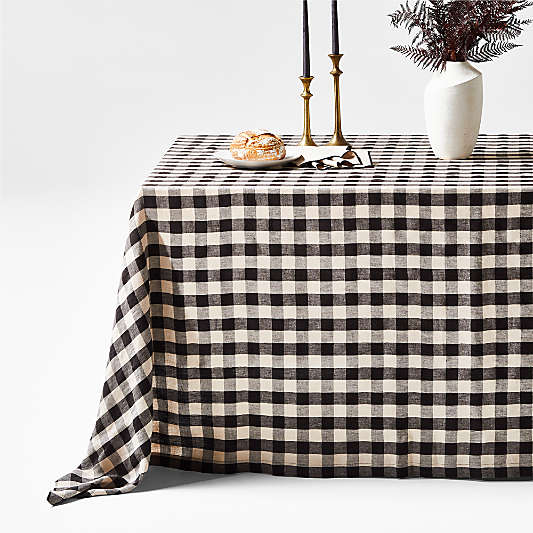 Marin Black and Natural EUROPEAN FLAX ™-Certified Linen Buffalo Check Oversized Tablecloth