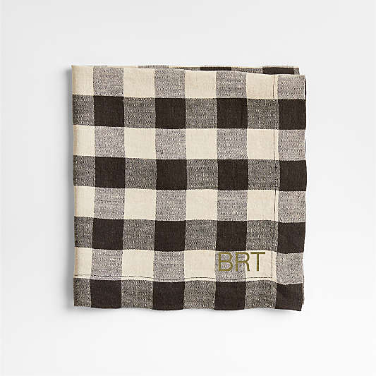 Marin Black and Natural European Linen Buffalo Check Napkin