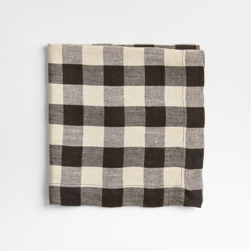 Marin Black and Natural EUROPEAN FLAX ™-Certified Linen Buffalo Check Napkin - image 1 of 6