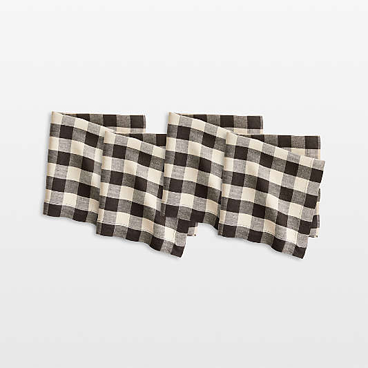 Marin Black and Natural European Linen Buffalo Check Napkin, Set of 4
