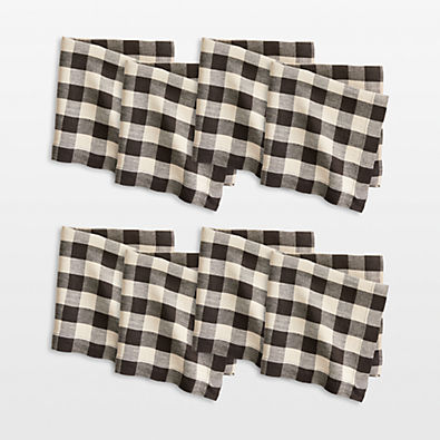 View Marin Black and Natural European Linen Buffalo Check Napkin, Set of 8 details