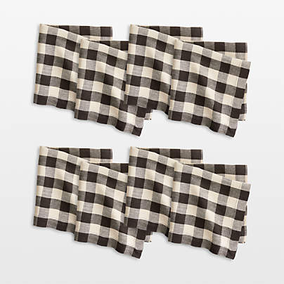 Marin Black and Natural EUROPEAN FLAX ™-Certified Linen Buffalo Check Napkin, Set of 8