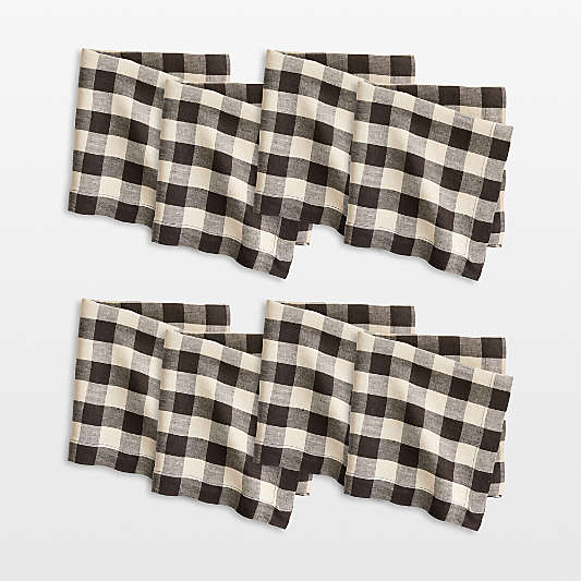 Marin Black and Natural EUROPEAN FLAX â„¢-Certified Linen Buffalo Check Napkin, Set of 8