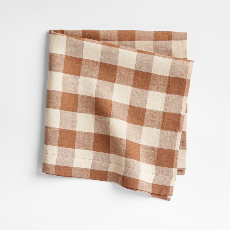 Marin Walnut Brown EUROPEAN FLAX -Certified Linen Buffalo Check Napkin +  Reviews | Crate & Barrel