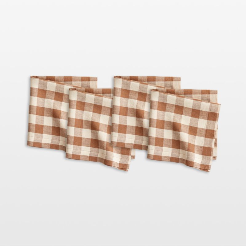 Marin Walnut Brown EUROPEAN FLAX ™-Certified Linen Buffalo Check Napkins, Set of 4 - image 0 of 8