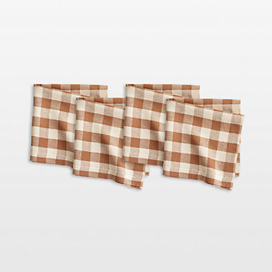 View Marin Walnut Brown EUROPEAN FLAX ™-Certified Linen Buffalo Check Napkins, Set of 4 details