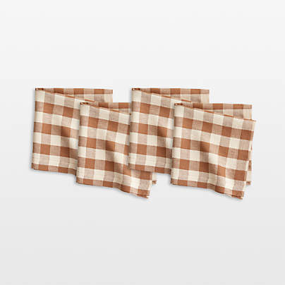 Marin Walnut Brown EUROPEAN FLAX ™-Certified Linen Buffalo Check Napkins, Set of 4