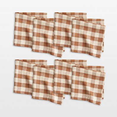 View Marin Walnut Brown European Linen Buffalo Check Napkins, Set of 8 details