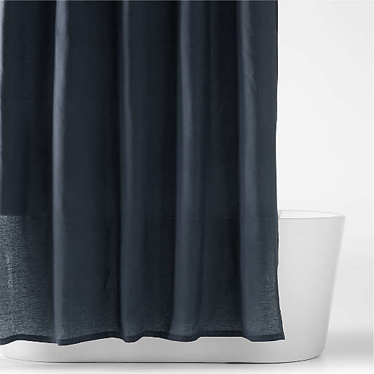 Midnight Navy Blue EUROPEAN FLAX ™-Certified Linen Shower Curtain