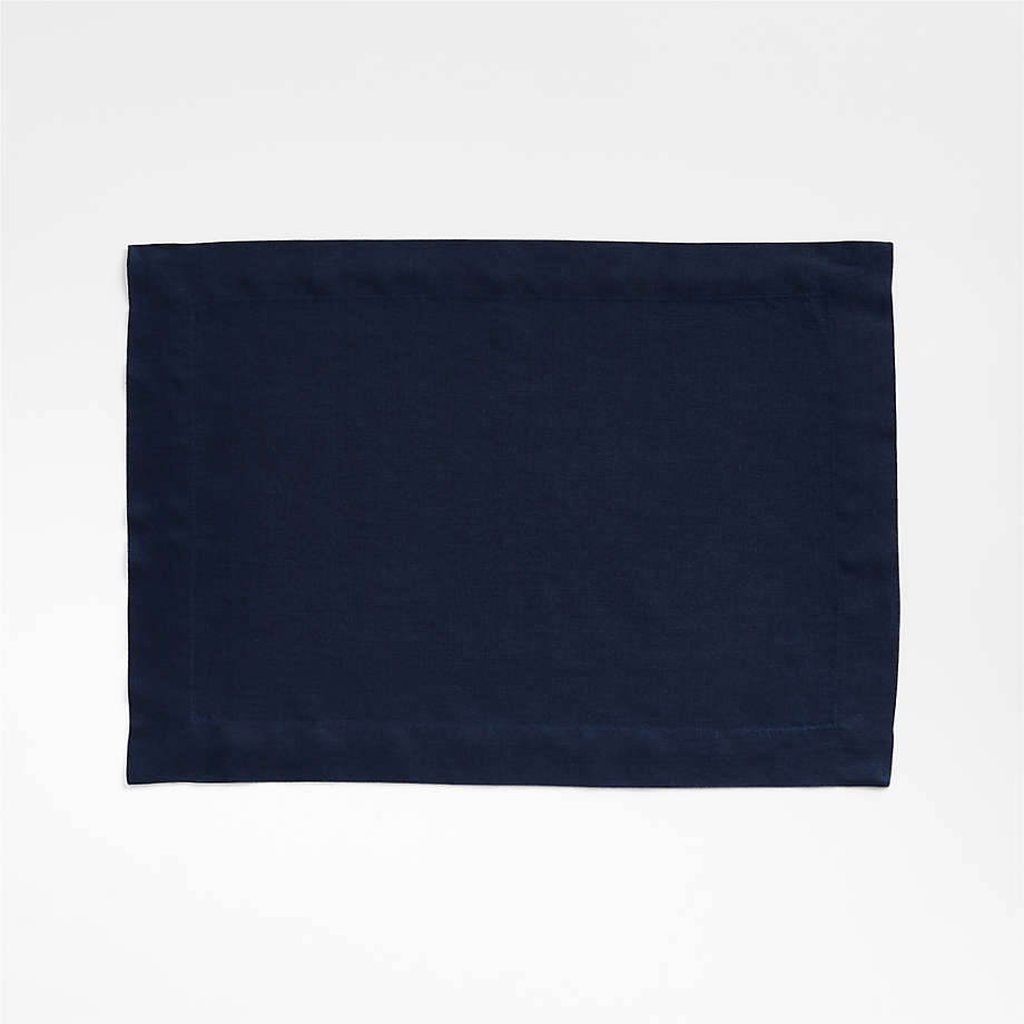 Marin Deep Indigo European Flax -Certified Linen Placemat + Reviews | Crate & Barrel