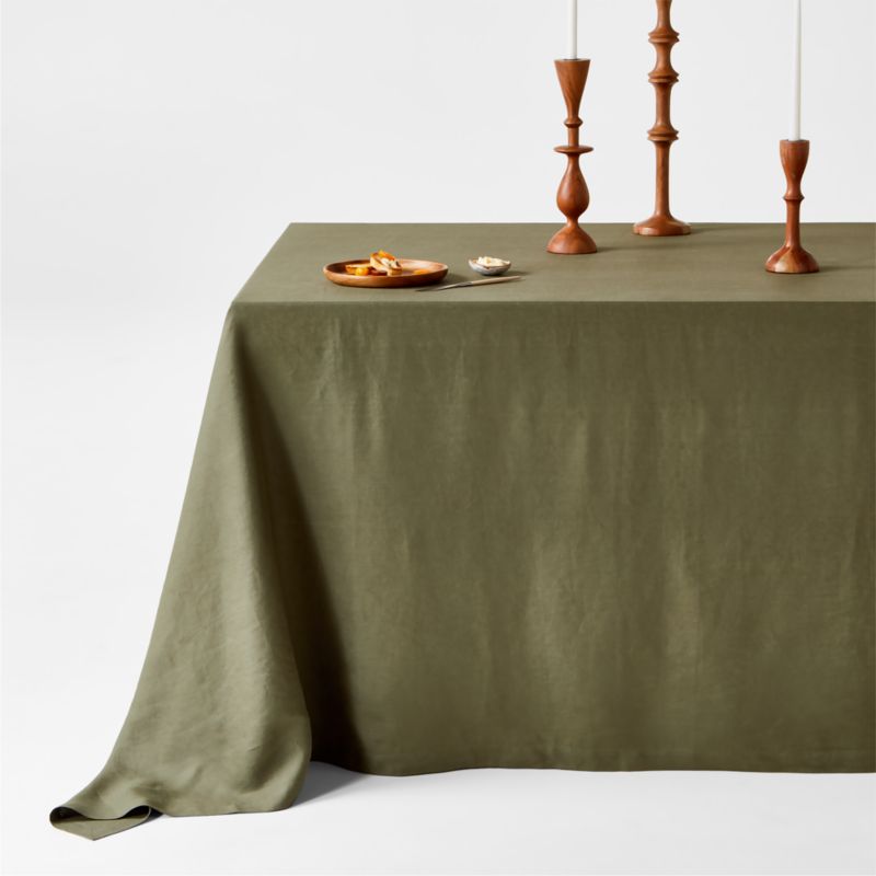 Marin Desert Green Oversized European Flax ®-Certified Linen Tablecloth