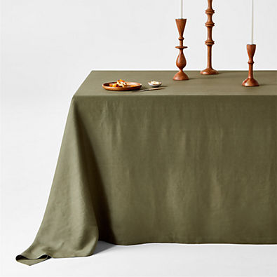 View Marin Desert Green Oversized EUROPEAN FLAX ™-Certified Linen Tablecloth details
