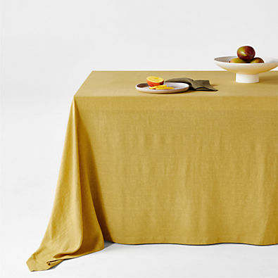 View Marin Olive Yellow Oversized EUROPEAN FLAX ™-Certified Linen Tablecloth details