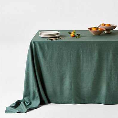 View Marin Pine Green Oversized EUROPEAN FLAX ™-Certified Linen Tablecloth details