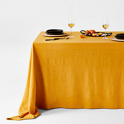 View Marin Saffron Yellow Oversized European Flax ®-Certified Linen Tablecloth details
