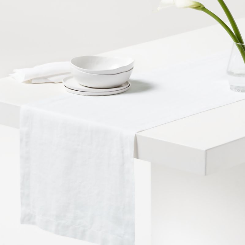 Marin 120" White European Flax ®-Certified Linen Table Runner