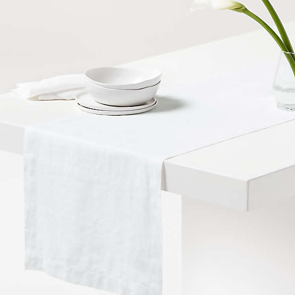 Plain white store table runner