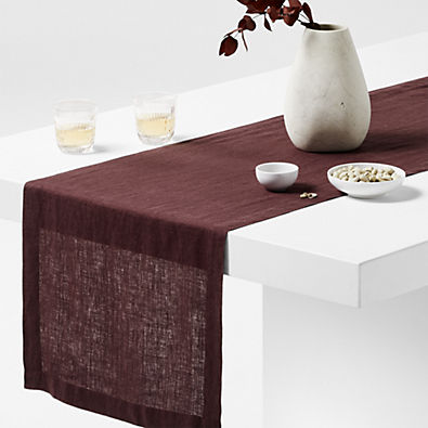 View Marin 120" Merlot Red EUROPEAN FLAX ™-Certified Linen Table Runner details