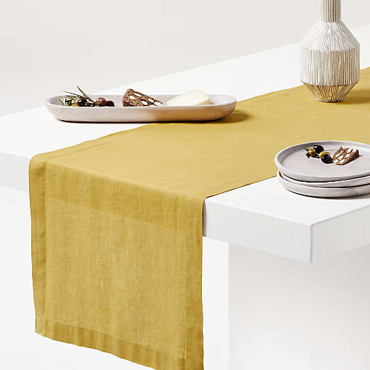 Marin 120" Olive Yellow EUROPEAN FLAX ™-Certified Linen Table Runner