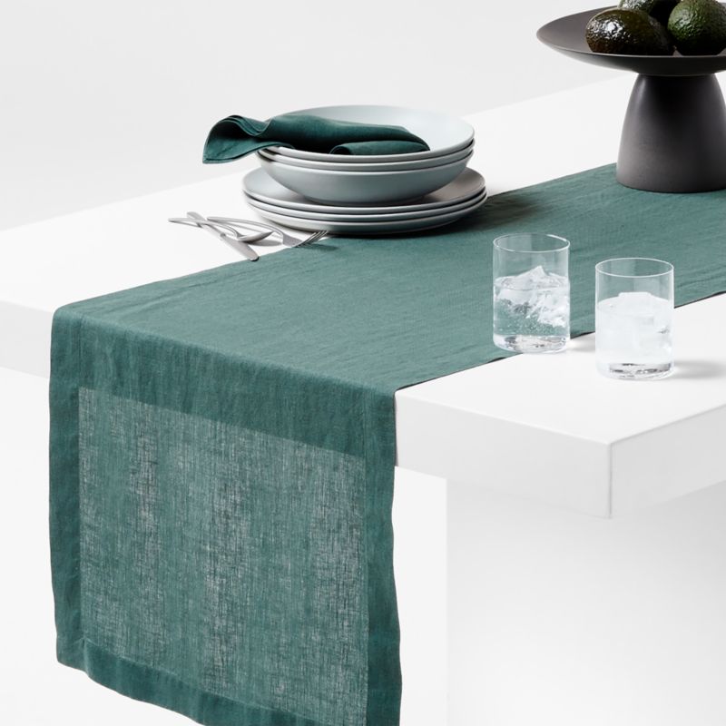 Marin 120" Pine Green European Flax ®-Certified Linen Table Runner