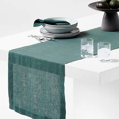 Marin 120" Pine Green EUROPEAN FLAX ™-Certified Linen Table Runner