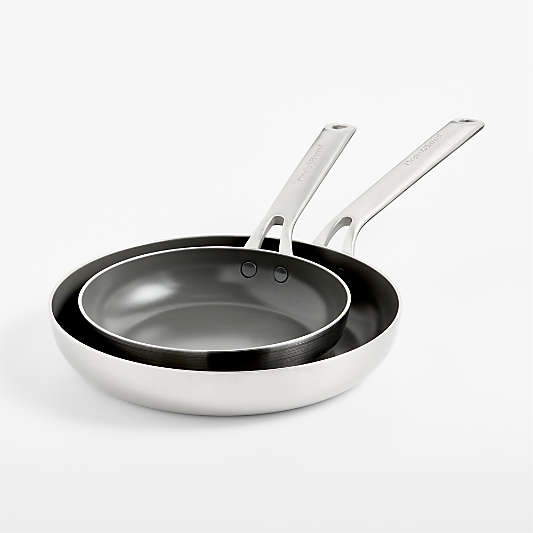 Crate & Barrel EvenCook Stainless ™ 8" and 10" Ceramic Nonstick Fry Pan Set