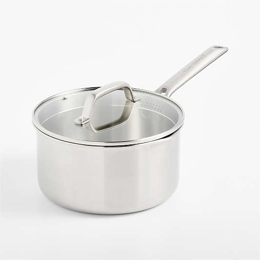 Crate & Barrel EvenCook Stainless™ 3.5-Qt. Stainless Steel Saucepan with Glass Straining Lid