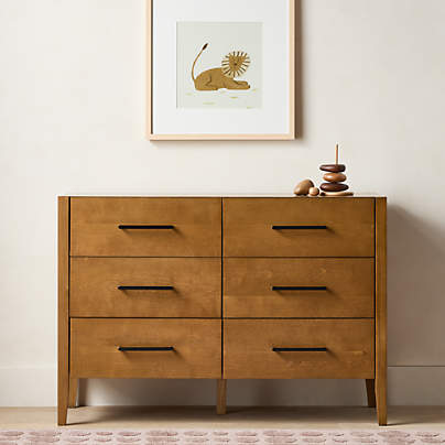 Ever Simple Flax Brown Wood 6-Drawer Kids Dresser