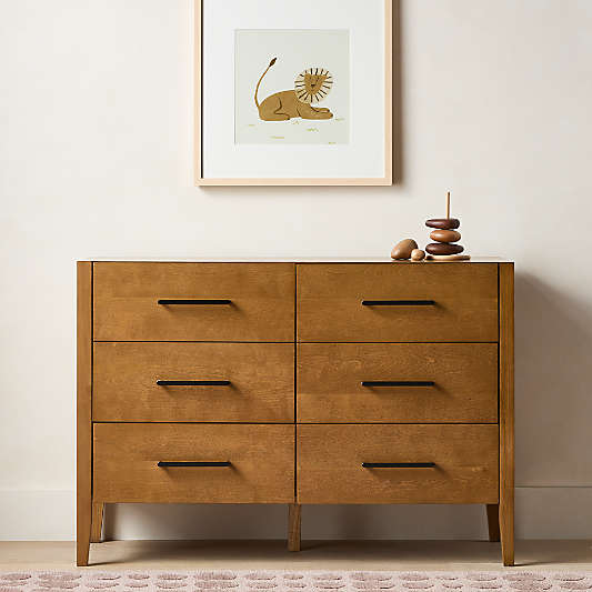 Ever Simple 48" Flax Brown Wood 6-Drawer Kids Dresser